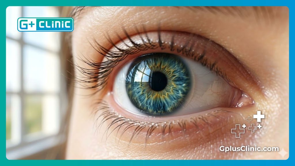 Primer plano de un ojo claro que muestra el resultado perfecto de la cirugía láser