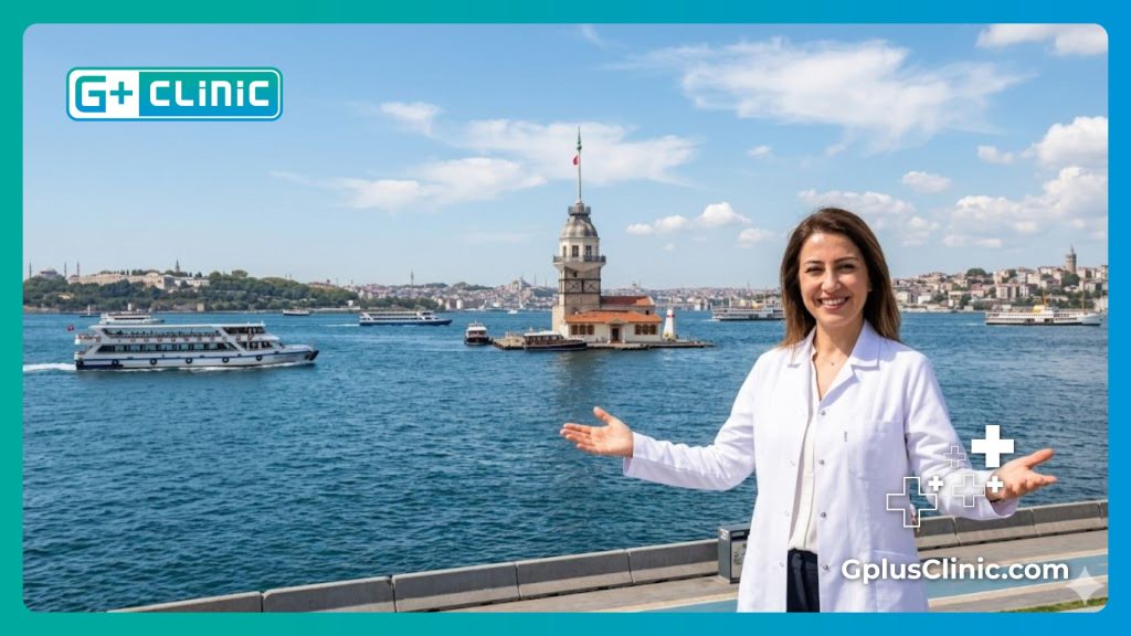 Chirurgien ophtalmologue accueillant un patient à Istanbul près du Bosphore.