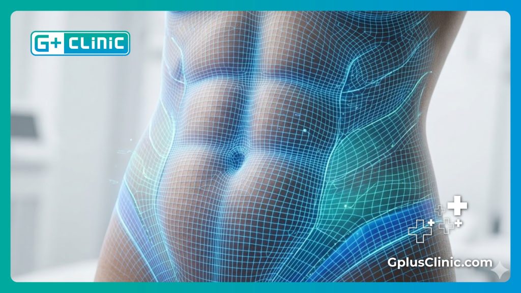 Malla digital de alta tecnología mostrando la anatomía abdominal