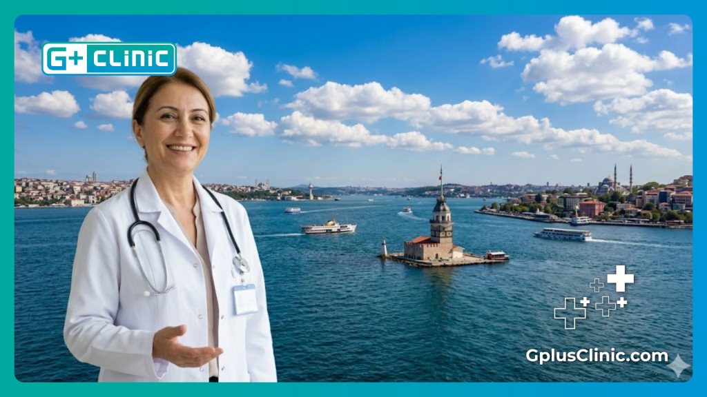 Doctor dando la bienvenida al paciente en la hermosa ciudad de Estambul