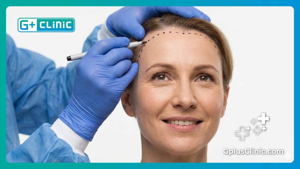 Surgeon drawing precise dotted guidelines on a patient's scalp