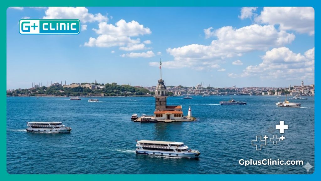 Beautiful sunny day view of the Maiden's Tower in the Bosphorus, Istanbul.