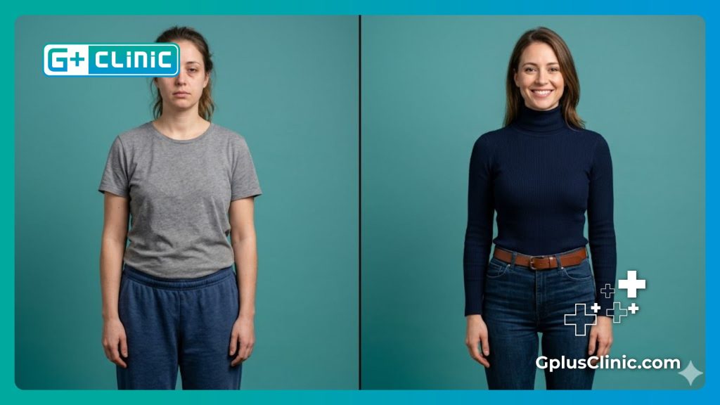 Digital scan comparison of the targeted abdominal area showing transformation.