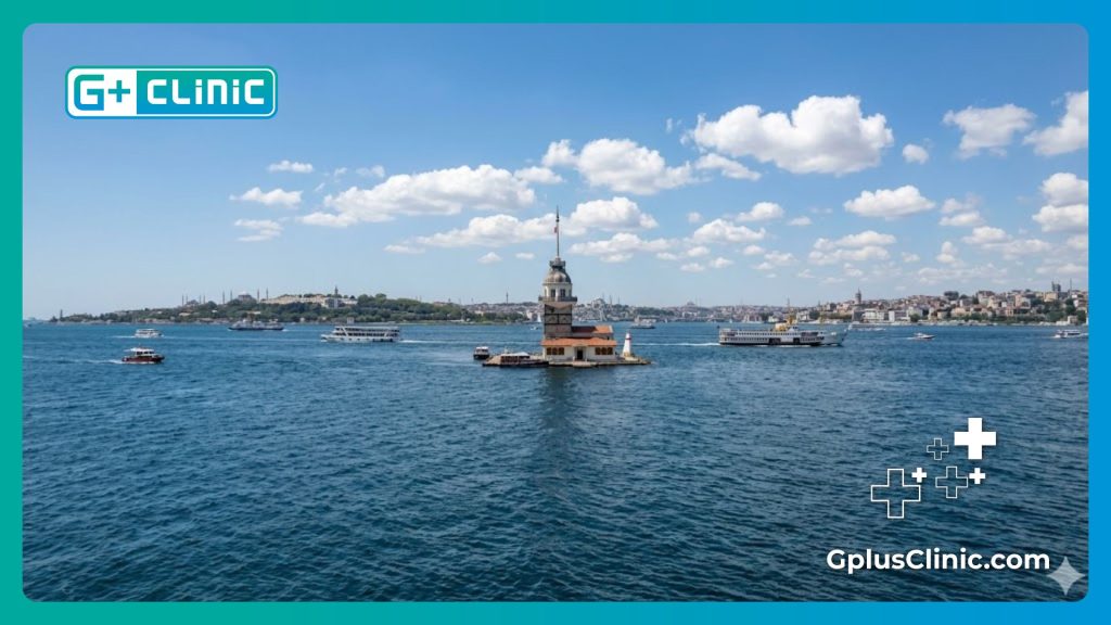 Friendly doctor welcoming a patient to Istanbul near the beautiful Bosphorus.