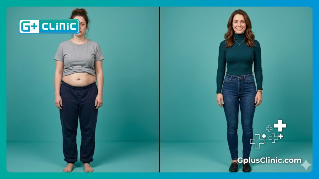 مقارنة قبل وبعد تظهر نتائج عملية شفط الدهون وإبراز القوام المثالي