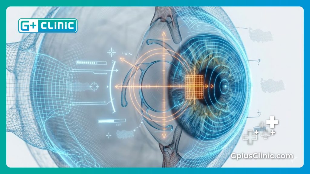 تصوير رقمي ثلاثي الأبعاد يوضح دقة الفحص التشريحي للعين قبل العملية.