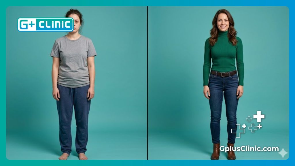 Pantalla dividida con el resultado del contorno corporal