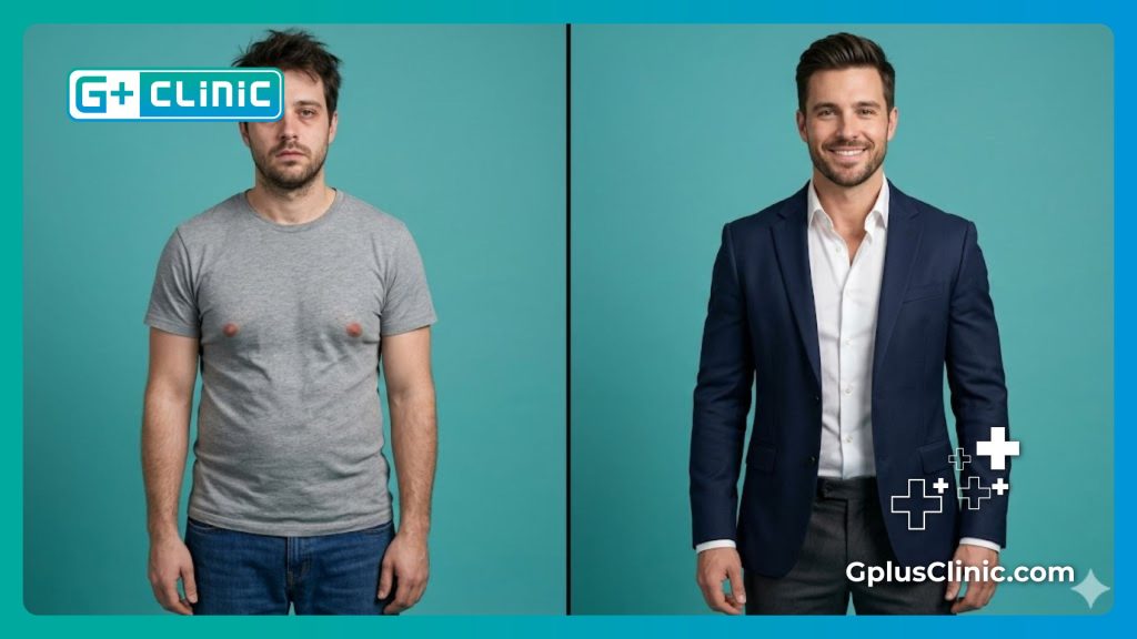 Визуализация результатов до и после, оправдывающая Стоимость удаления гинекомастии у мужчин.