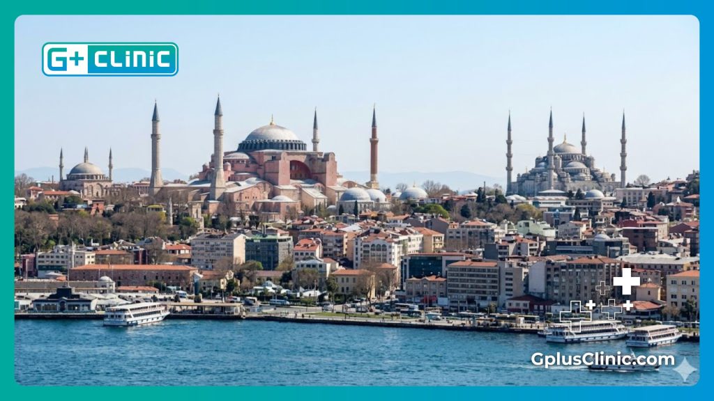 Especialista dando la bienvenida a los pacientes bajo el icónico horizonte de Estambul