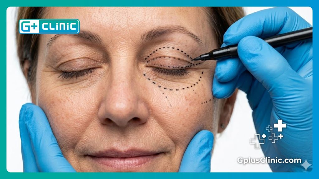 Precise surgical markings highlighting My experience with blepharoplasty in Turkey