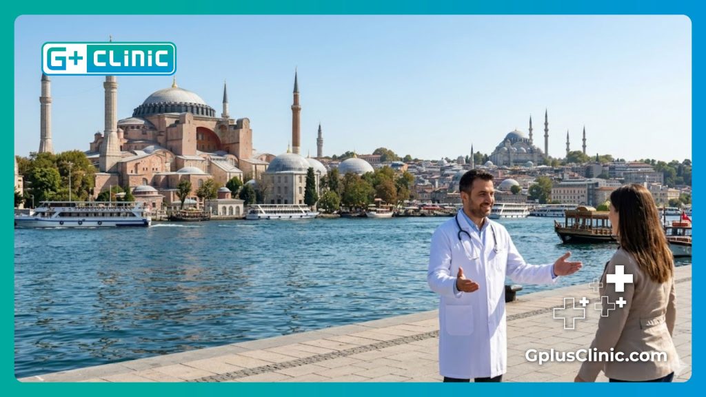 Docteur esthétique devant un monument célèbre d'Istanbul