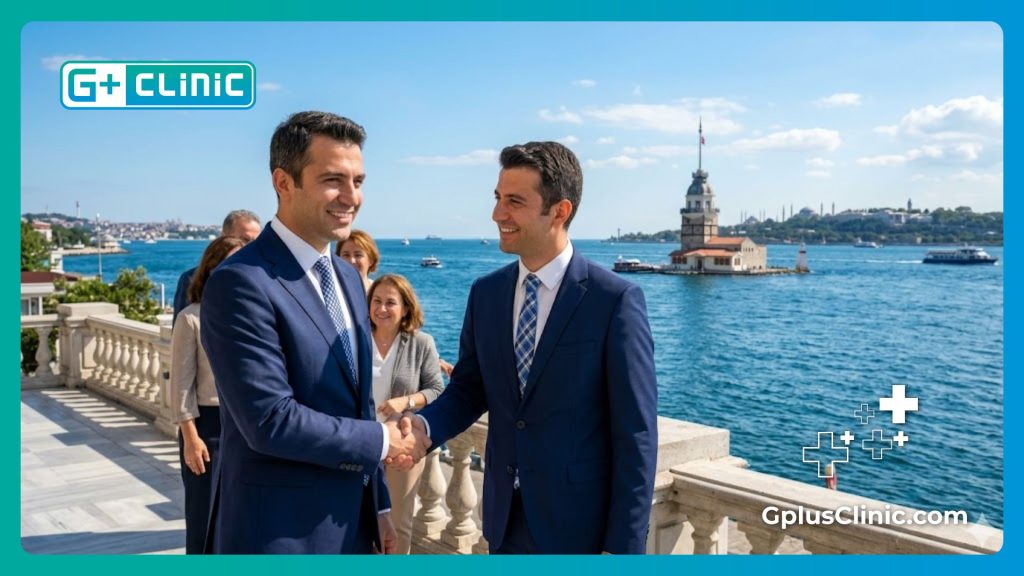 طبيب يرحب بالمريض في اسطنبول لإجراء عملية التجميل بثقة.