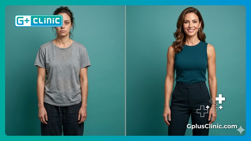 High-tech digital scan and split screen comparison for medical aesthetics