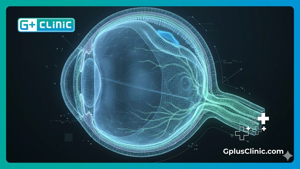 High-tech digital mesh visualization of the eye and internal retina anatomy