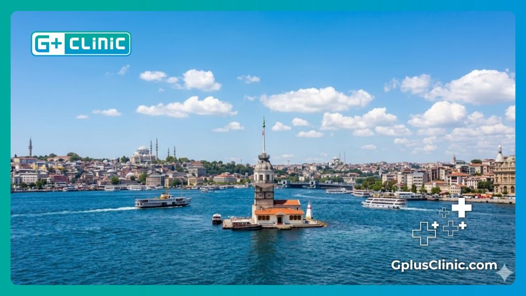 Doctor smiling with the beautiful Bosphorus in Istanbul in the background