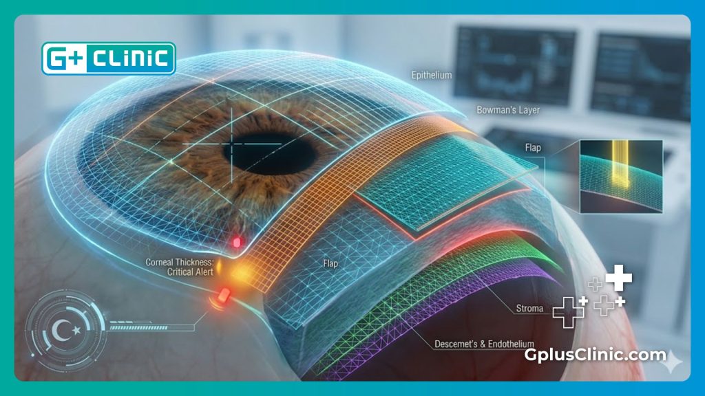 High-tech digital mesh visualization of the eye cornea