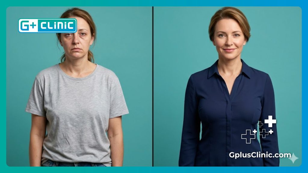 High-tech digital scan comparing severe breast sagging before and after