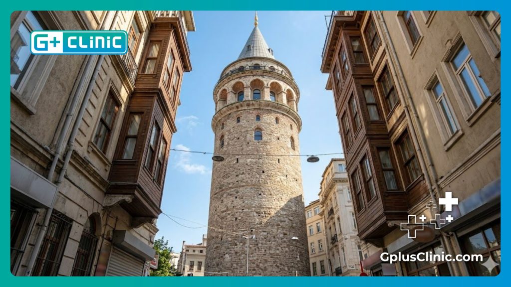 Friendly doctor welcoming patients near Galata Tower in Istanbul