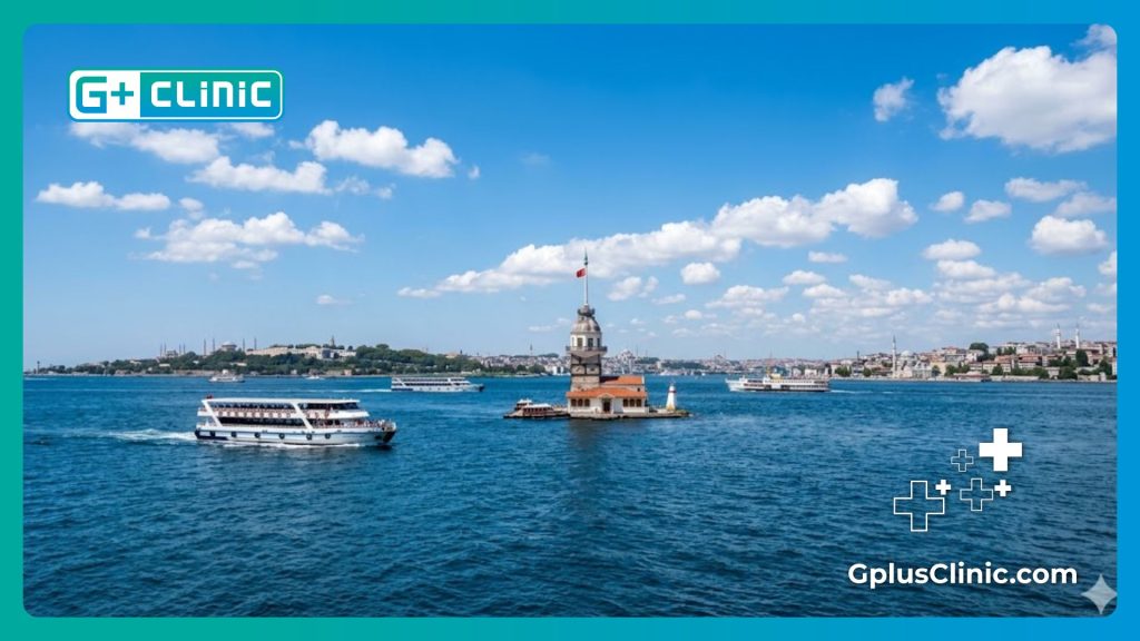 Девичья башня в проливе Босфор, популярное направление медицинского туризма в Стамбуле.