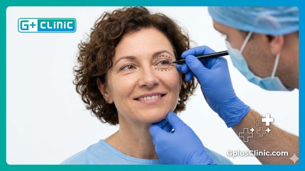 Cirujano ocular marcando y preparando al paciente para obtener el mejor resultado