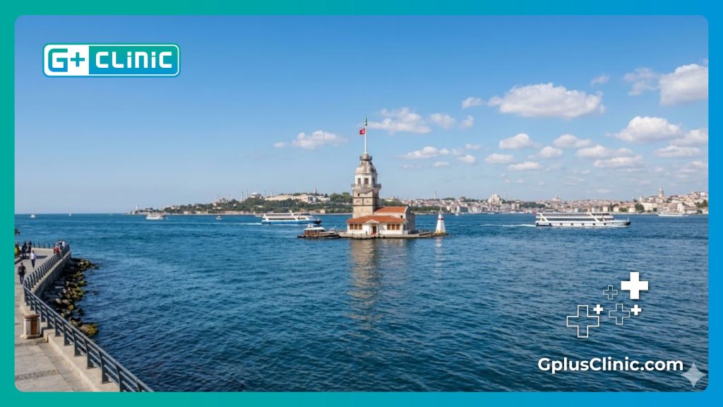 Chirurgien accueillant un patient à Istanbul près de la tour de Léandre