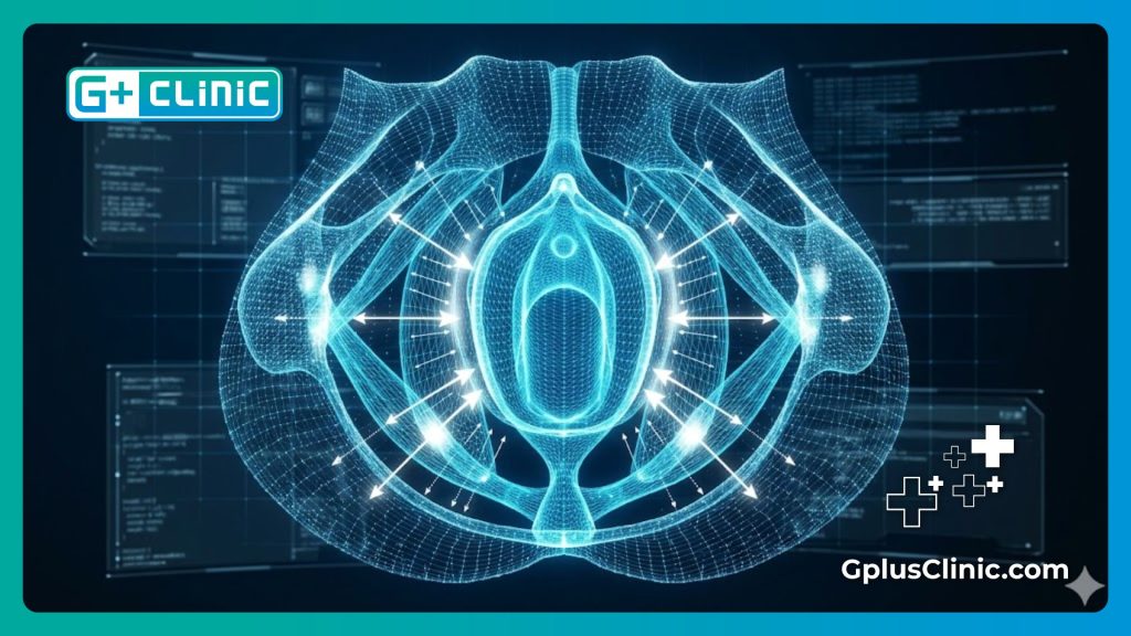 Visualización de malla digital de alta tecnología de la anatomía pélvica
