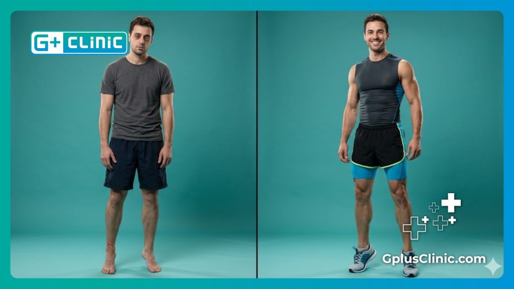 Split-screen comparison showing restored mobility and athletic health