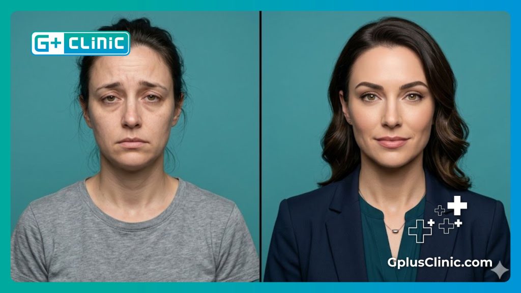 Comparaison avant et après illustrant la correction de l'affaissement du front.