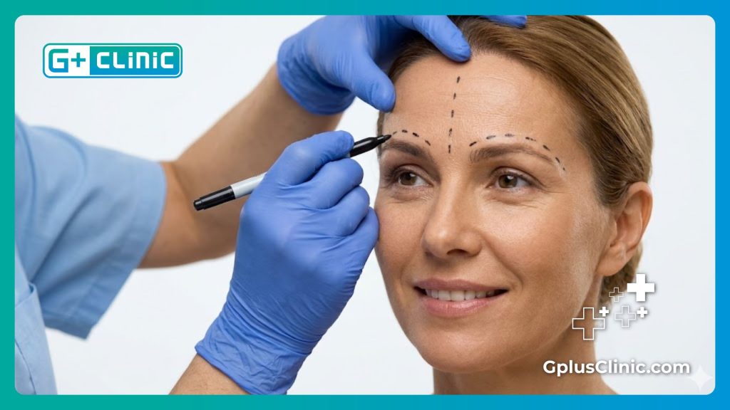 Plan rapproché d'un chirurgien dessinant des repères médicaux précis sur le visage du patient.