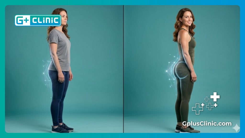 High-tech digital mesh scan focusing on the surgical butt lift anatomy