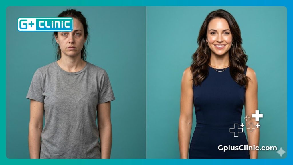 Digital split-screen scan showing the detailed skin hydration before and after