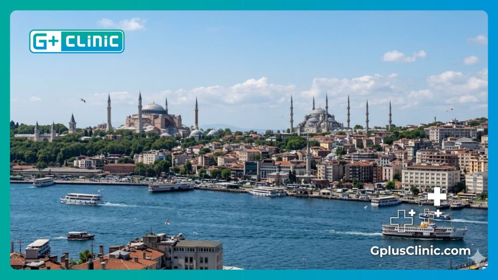 Welcoming aesthetic doctor against a famous Istanbul architectural landmark