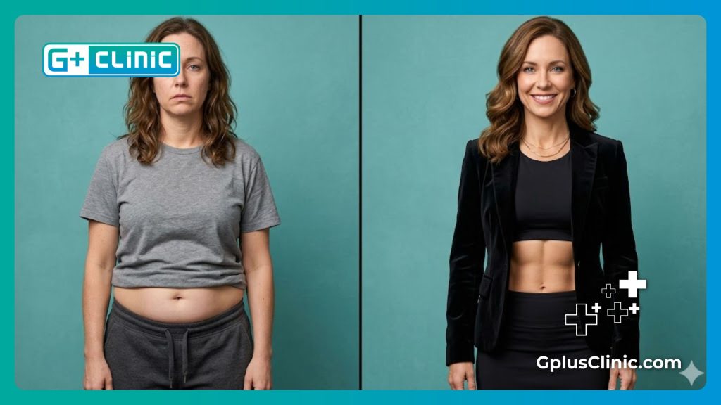 Comparaison visuelle de l'abdomen avant et après la lipoaspiration
