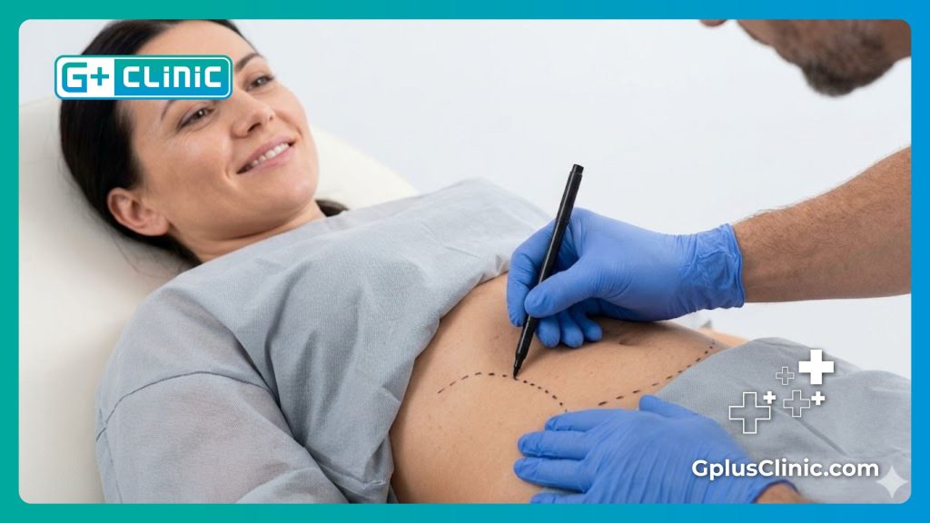 Chirurgien traçant des lignes de repère médicales sur le ventre