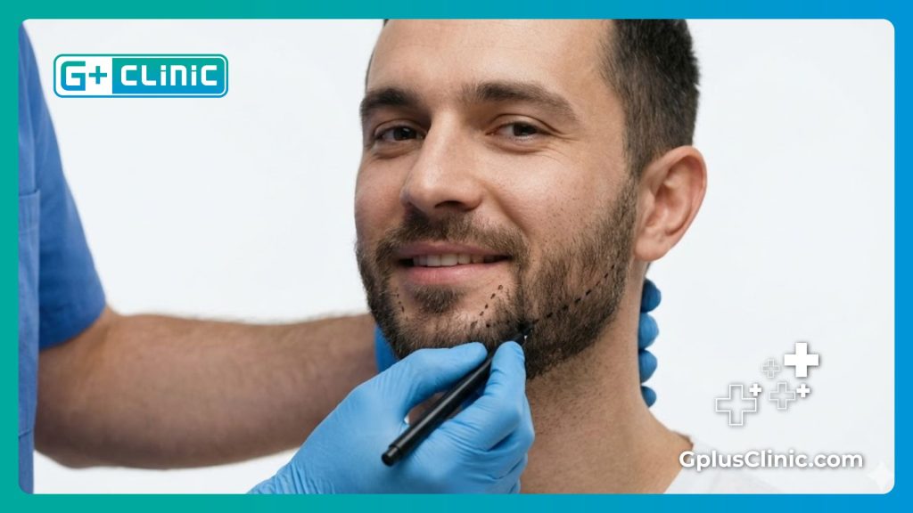 Resultado perfecto y natural de una densificación capilar de barba.