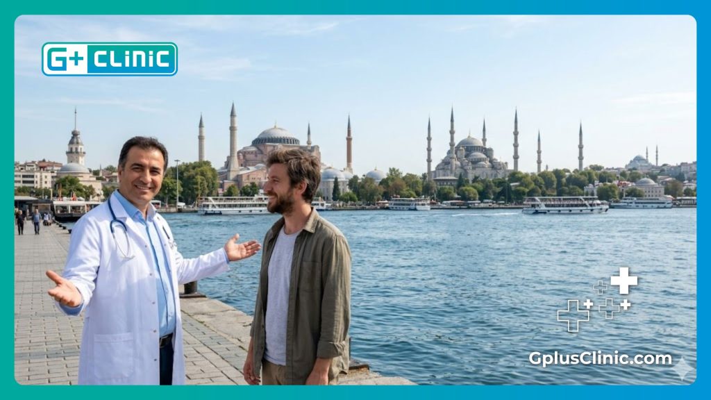 Doctor dando la bienvenida en la hermosa ciudad histórica de Estambul