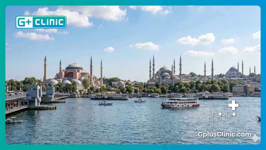 Beautiful daytime view of the Golden Horn and Hagia Sophia in Istanbul.