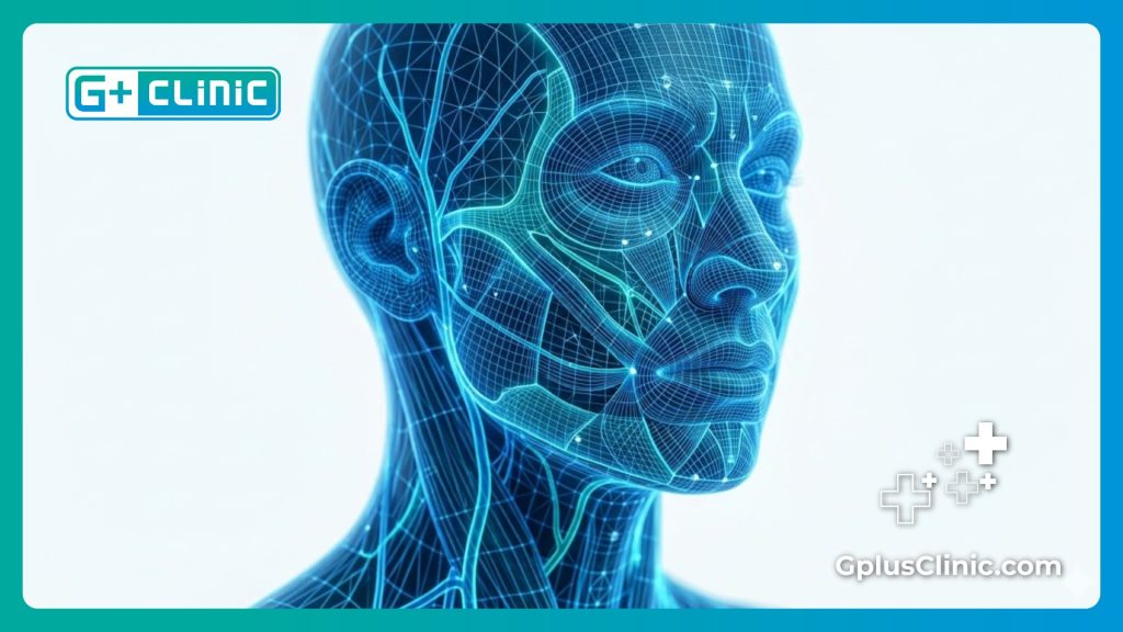 High-tech digital mesh visualization of aesthetic procedures.