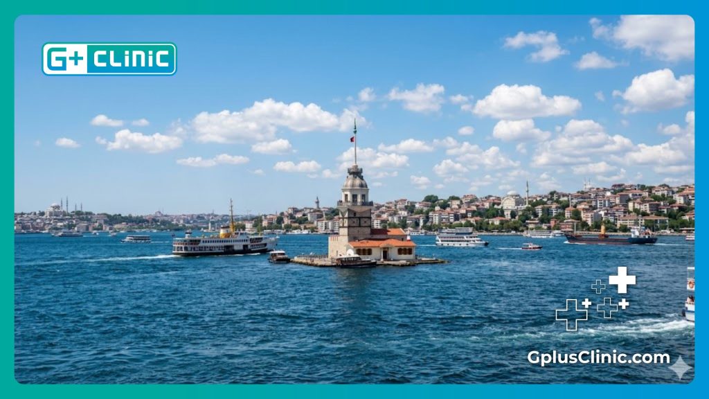 Vue imprenable sur la tour de la Léandre au milieu du Bosphore à Istanbul.