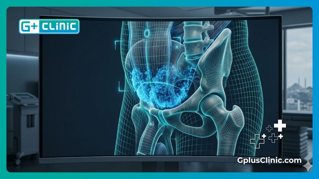 Escaneo de malla digital de alta tecnología del área pélvica masculina