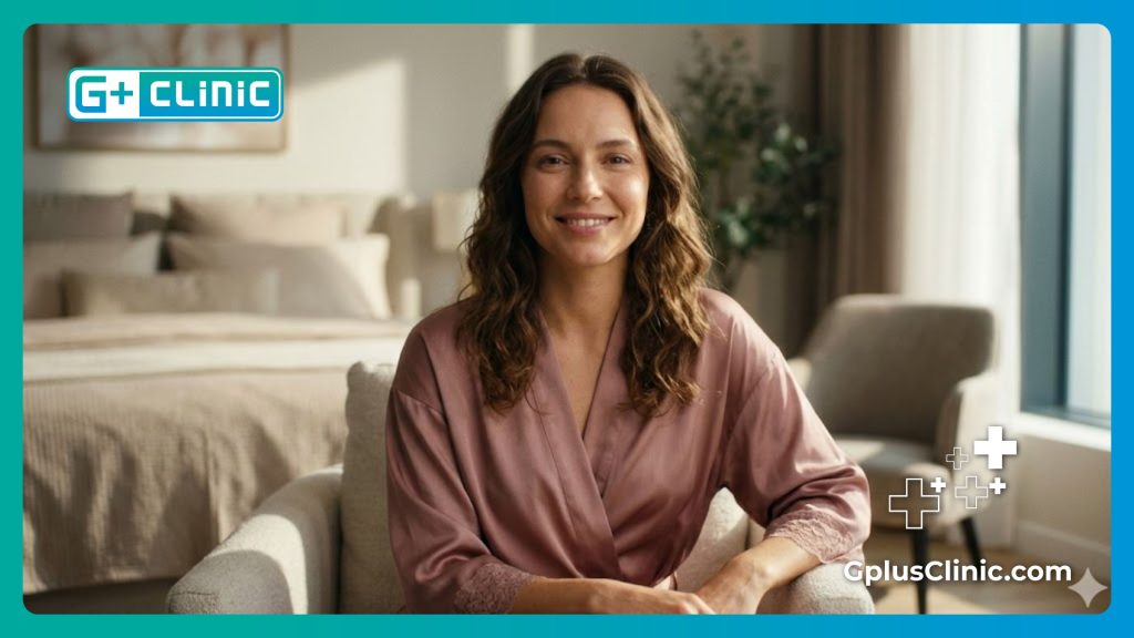 A confident woman recovering safely with perfect surgical results and preserved comfort.