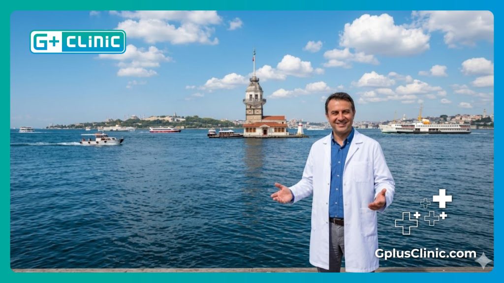 Médico sonriente dando la bienvenida a los pacientes a Estambul.