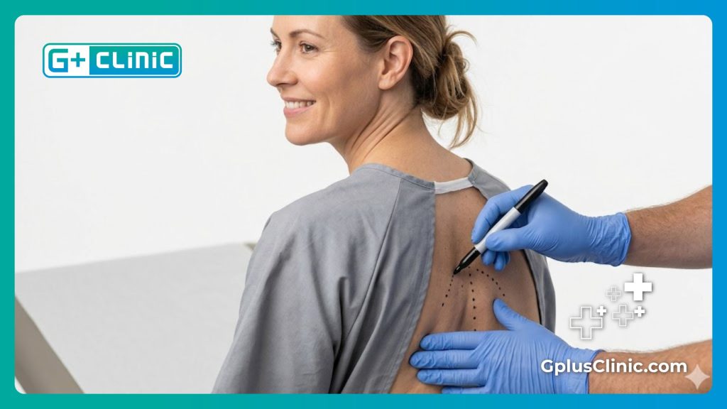 Surgeon meticulously marking the lower back for precise spinal procedure preparation