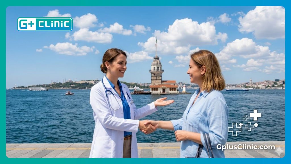 Doctor dando la bienvenida a Estambul junto a la Torre de la Doncella