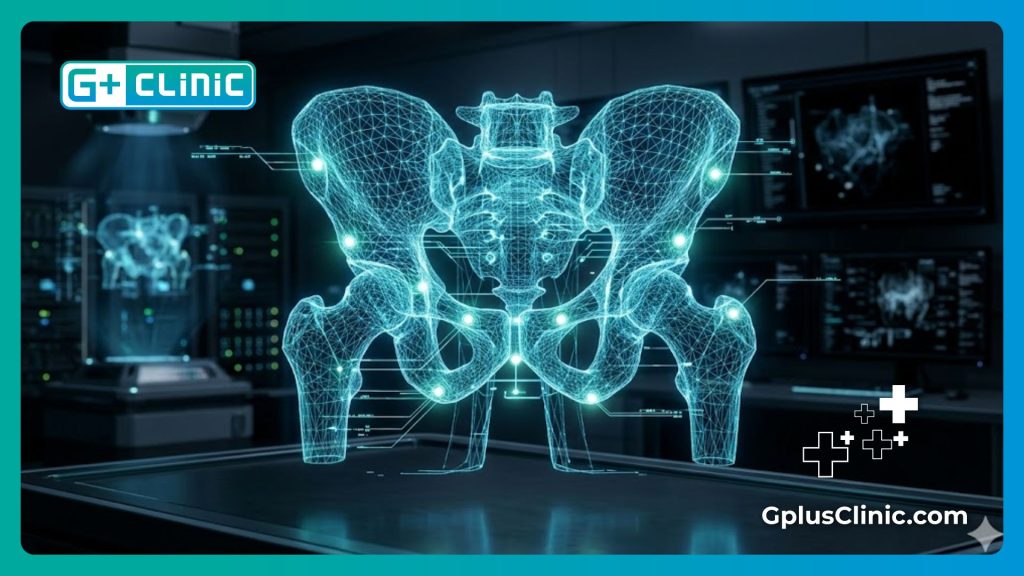 Malla digital anatómica que ilustra la precisión en la cirugía íntima femenina.