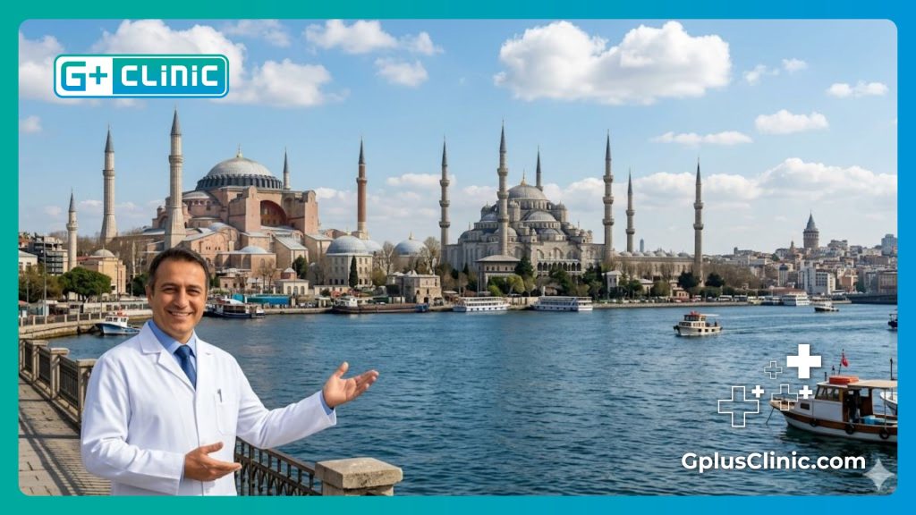 Médecin accueillant les patients à Istanbul devant la Corne d'Or.