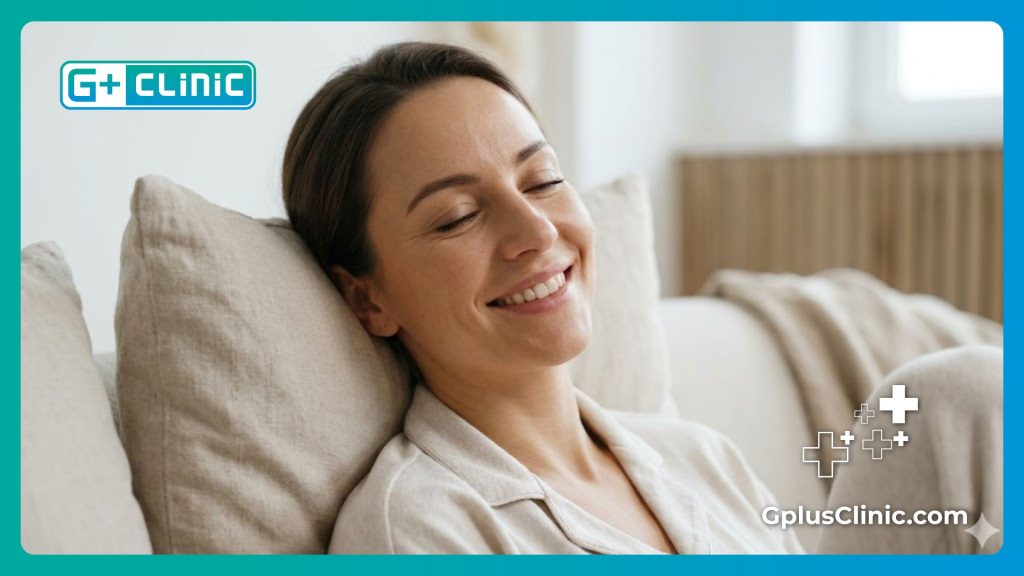 Confident woman showing a flawless and comfortable recovery outcome.