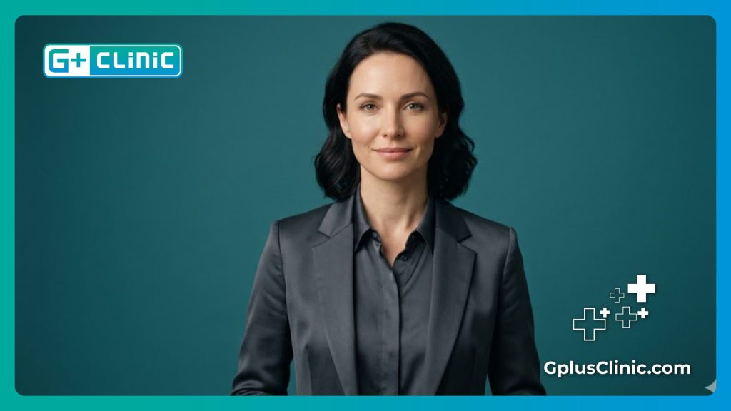 Femme élégante et épanouie montrant d'excellents résultats post-opératoires