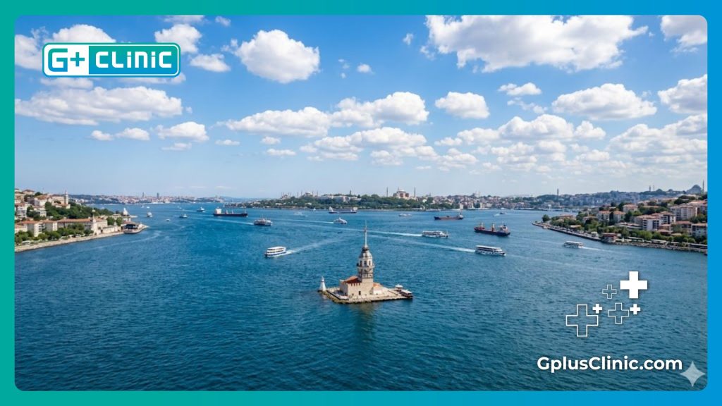 Crystal clear view of the Bosphorus Strait and Maiden's Tower in Istanbu
