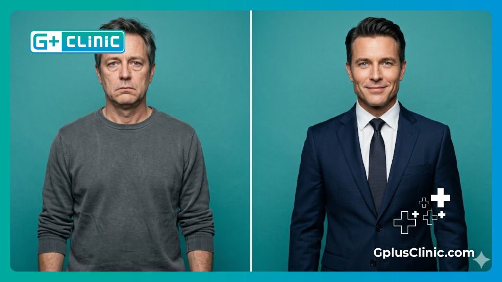 Transformation impressionnante avant et après une intervention esthétique masculine